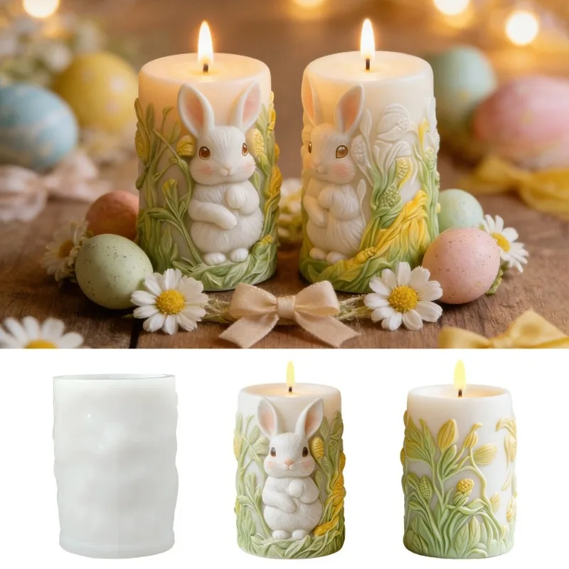 

Силиконовая форма для свечей «Пасхальный кролик и цветочная колонна», DIY форма для ароматерапевтических гипсовых и полимерных украшений, для подарков ручной работы и домашнего декора