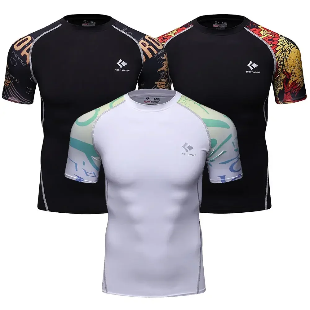 Sports Rash Guard T-shirt Men Boxing Ranked Short Sleeve Compression Clothing Rashguards Shirts Tops