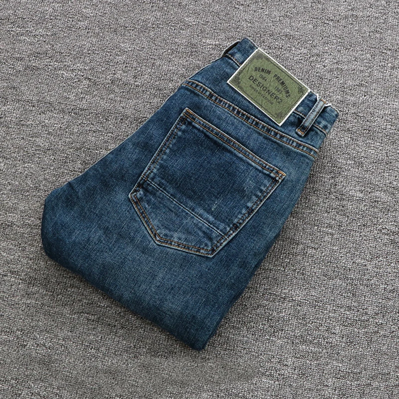 Street Style Fashion Men Jeans Retro Blue Elastic Spliced Designer Slim Fit Ripped Jeans Men Hip Hop Denim Biker Pants Hombre