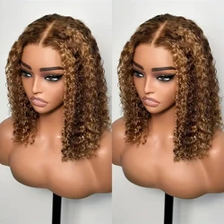 Pelucas Bob corto de Color destacado, pelucas frontales de encaje 13x4 de onda profunda, cabello humano brasileño, peluca Frontal completa rizada profunda, Color degradado