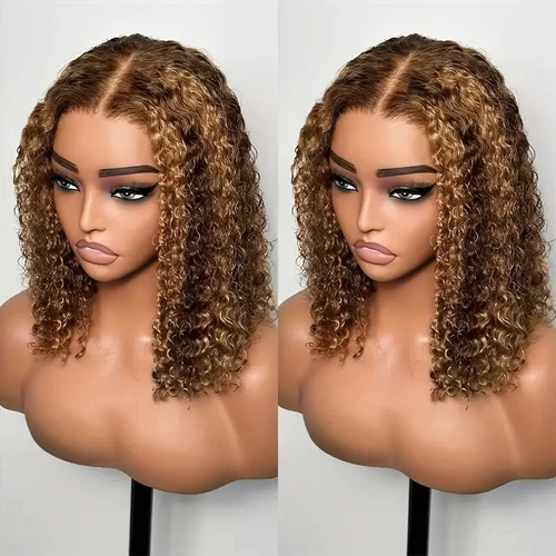Pelucas Bob corto de Color destacado, pelucas frontales de encaje 13x4 de onda profunda, cabello humano brasileño, peluca Frontal completa rizada profunda, Color degradado