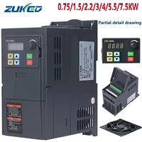 ZUKED 1.5/2.2KW 3KW 4KW 5.5KW 7.5KW Inverter Motor Speed Controller 220V 380V Economical VFD Variable Frequency Drive Converter