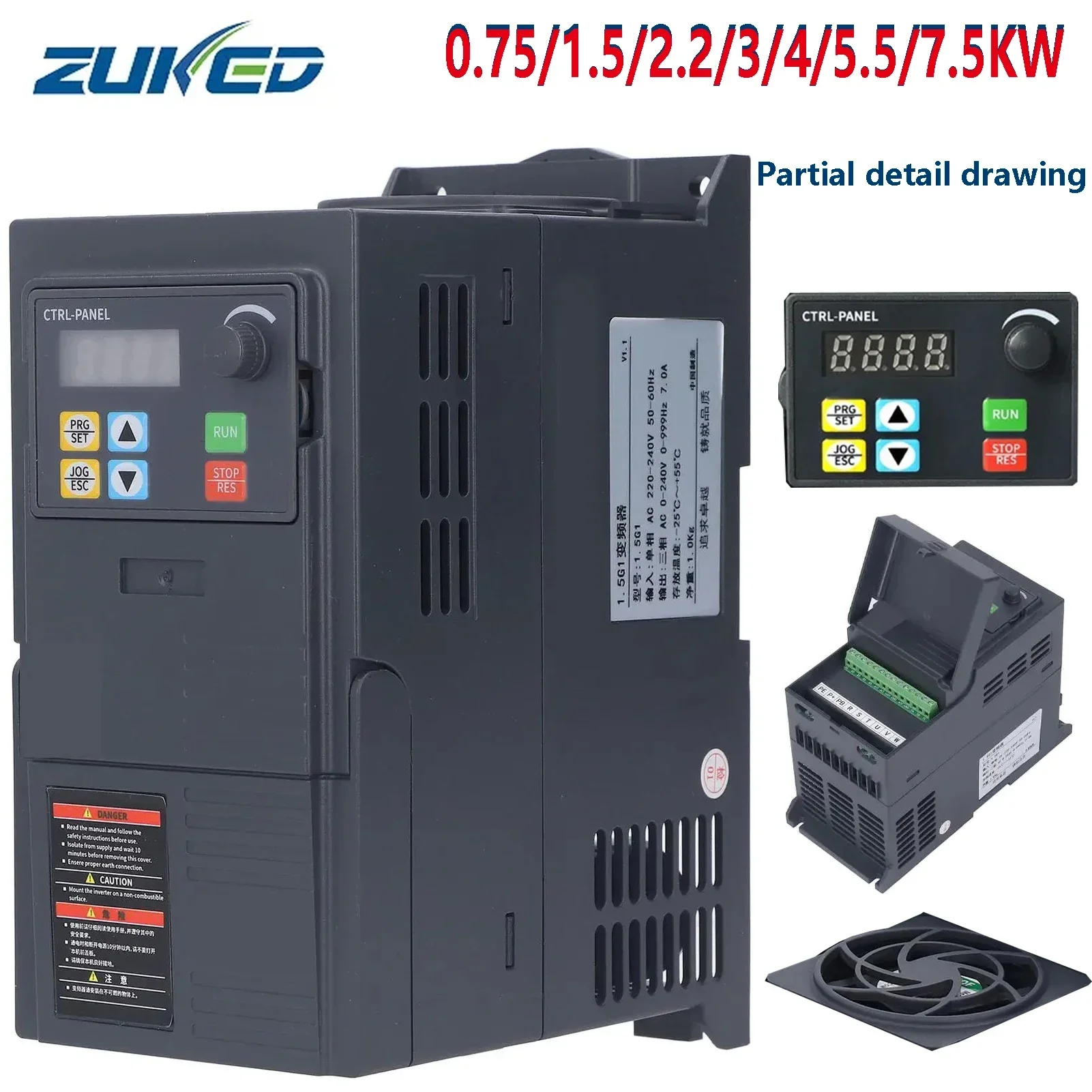 ZUKED 1.5/2.2KW 3KW 4KW 5.5KW 7.5KW Inverter Motor Speed Controller 220V 380V Economical VFD Variable Frequency Drive Converter