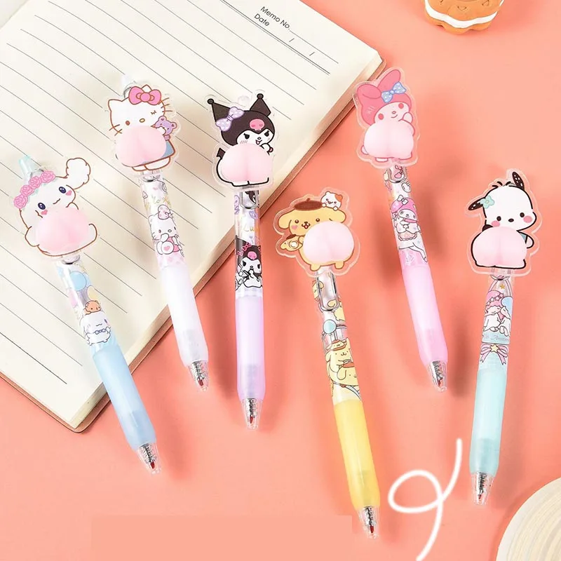 Imagem -02 - Sanrio Melody Kuromi Pochacco Butt Gel Pen Tinta Preta Bonito Canetas Neutras Brinde Promocional Escritório e Material Escolar 05 Milímetros 36 Pcs por Lote