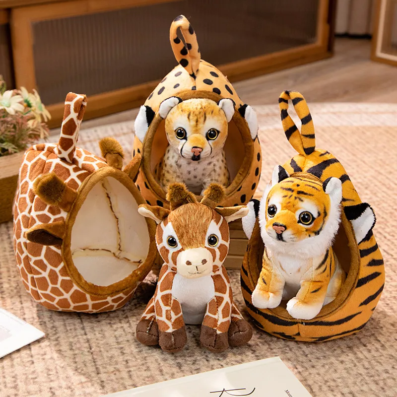 

Lifelike Tiger Lion Leopard Plush Toys Stuffed Soft Wild Animal Giraffe Forest with Nest House Dolls Birthday Gifts