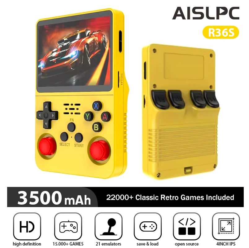 

Портативная игровая консоль R36S AISLPC с открытым исходным кодом, 64 ГБ/128 ГБ, система Linux, IPS-экран, 30000+ игр, портативная игровая консоль в стиле ретро