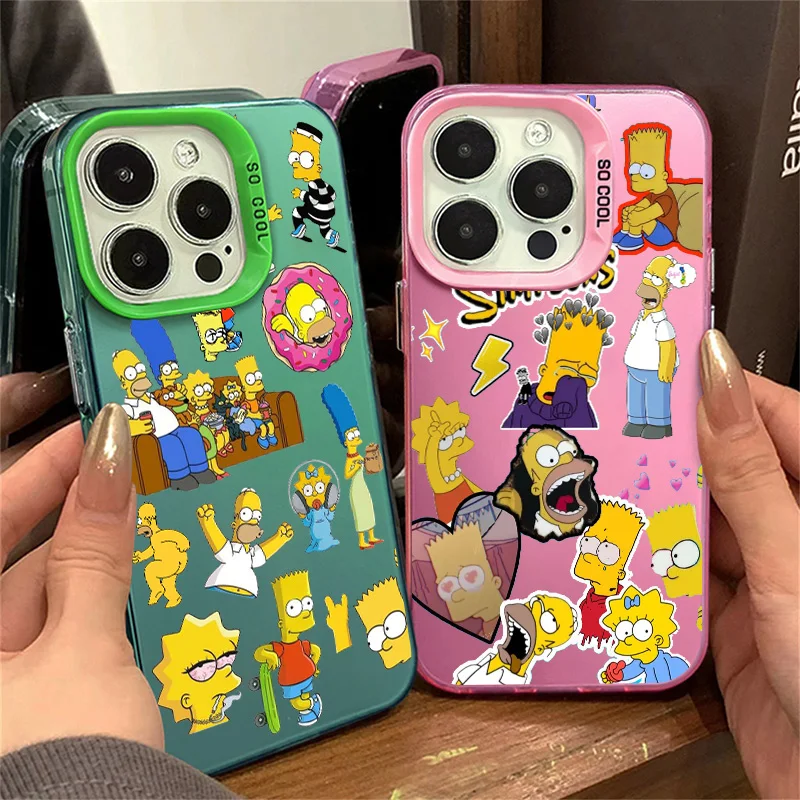 Etui na telefon Apple iPhone 15 14 13 12 11 MAX XR kolorowe posrebrzane wewnątrz etui śmieszne kreskówki Simpsons