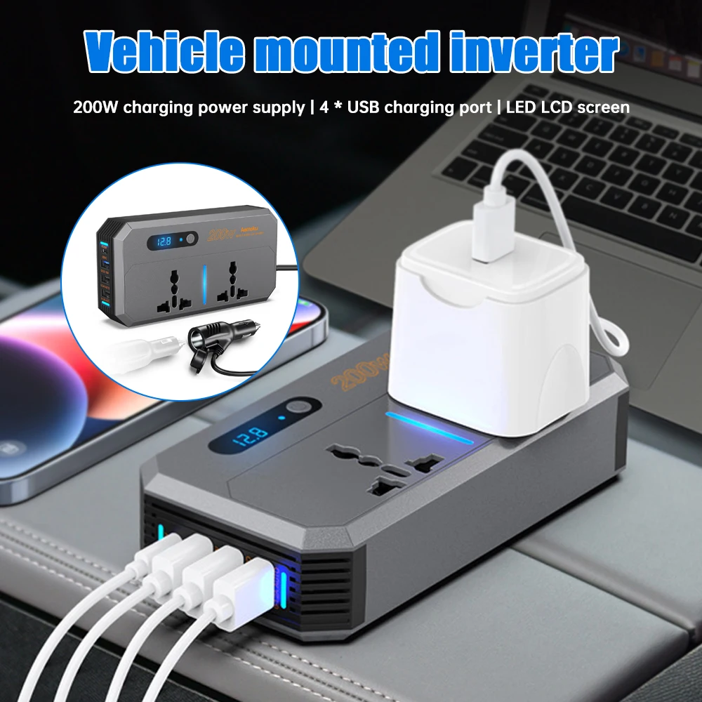 Car Inverter 200W DC 12V to AC 220V 110V Transformer Convert Multi-function Socket Converter Car Inverter Power Adapter Inverter