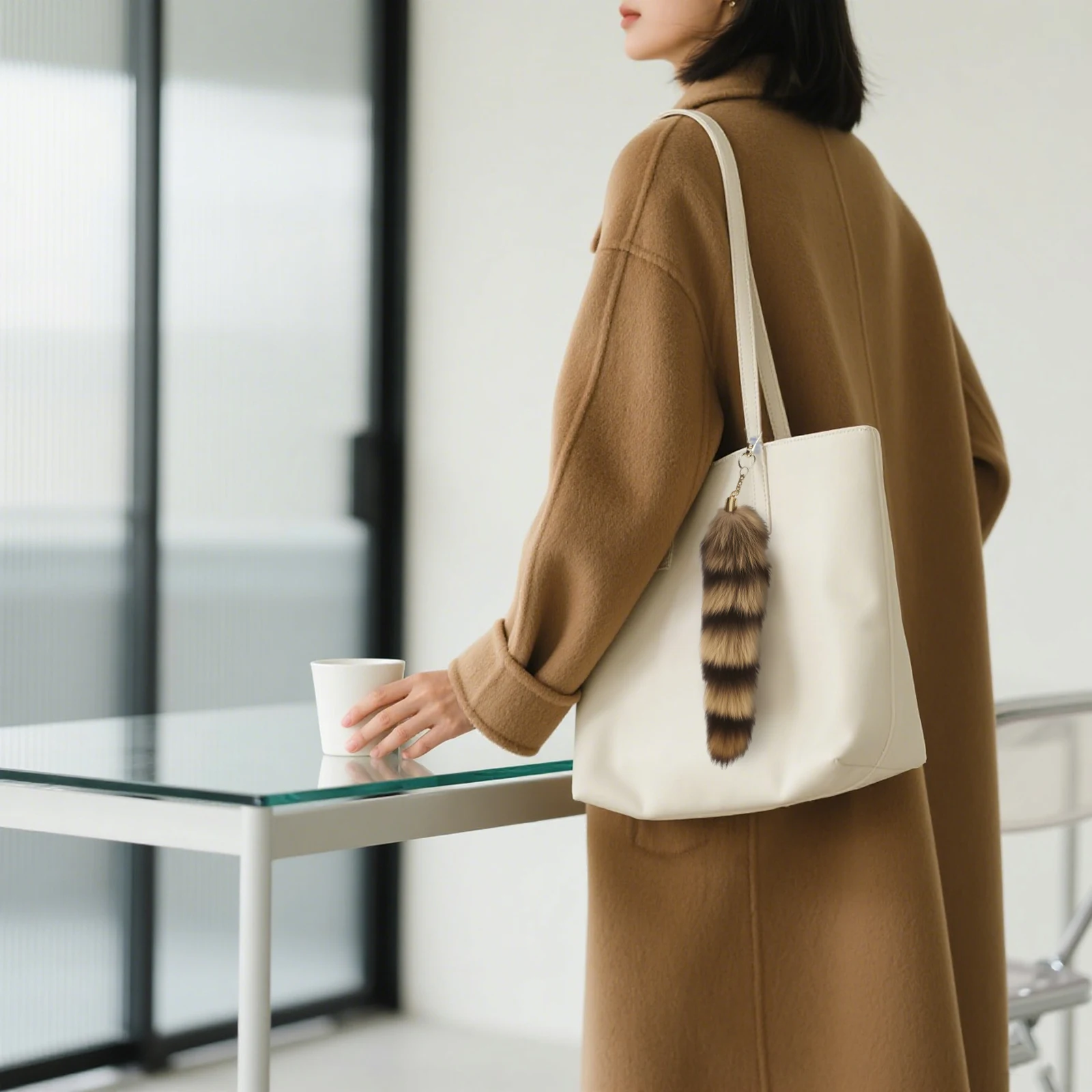 Plush Fur Tail Keychain Soft Fluffy Faux Fur Pendant Cute Bag Charm Decoration For Girls Children Gift 28cm Casual Cute Key Ring image 4