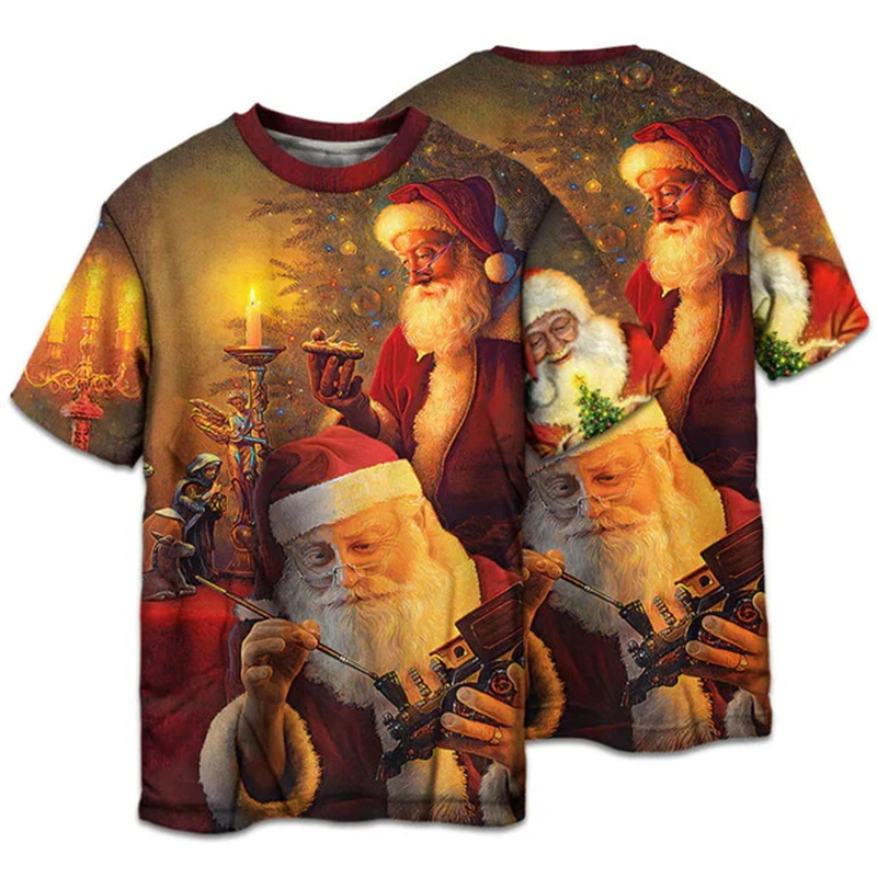 Christmas 3D Print Santa Claus Pattern T Shirt Men Womens Xmas Long Sleeve T-shirts Autumn Fashiom Oversize Loose Y2k Men Tops