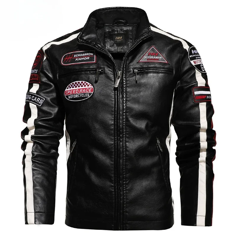 Europe and The United States New Men's Motorcycle Racing Suit Leather Plus Fleece Thin Color Jacket Winter Jacket Men