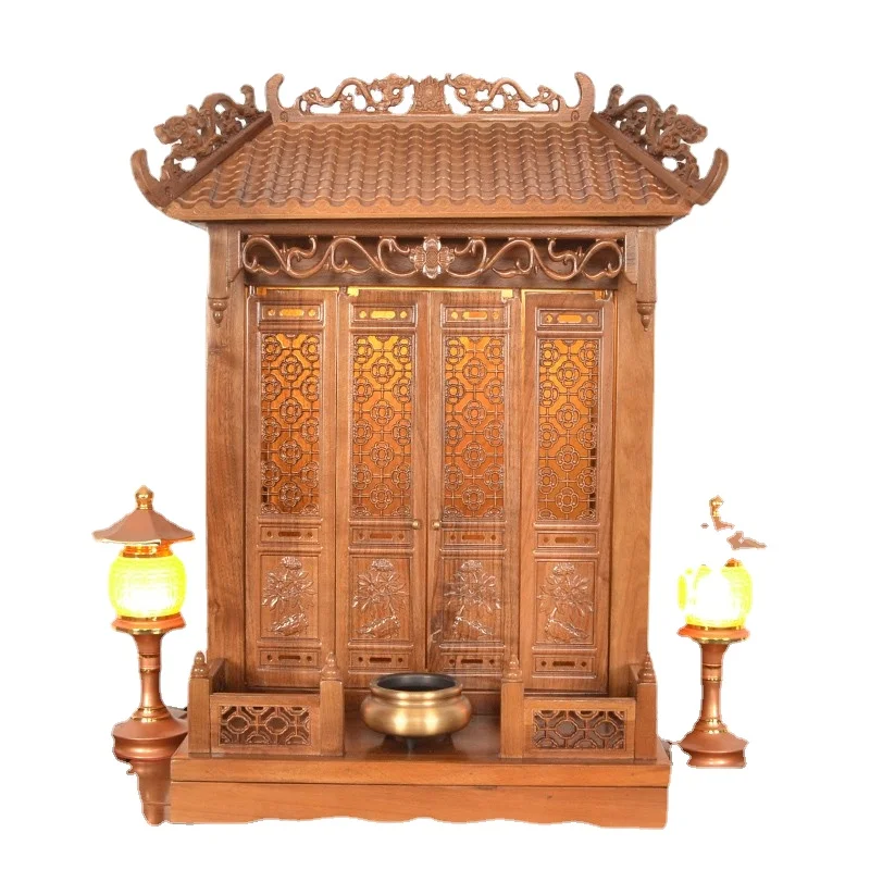 

Yjq Small Buddha Niche with Door Wall-Mounted Altar Cabinet Incense Fire Altar Household Ancestor Memorial Ancestral Temple