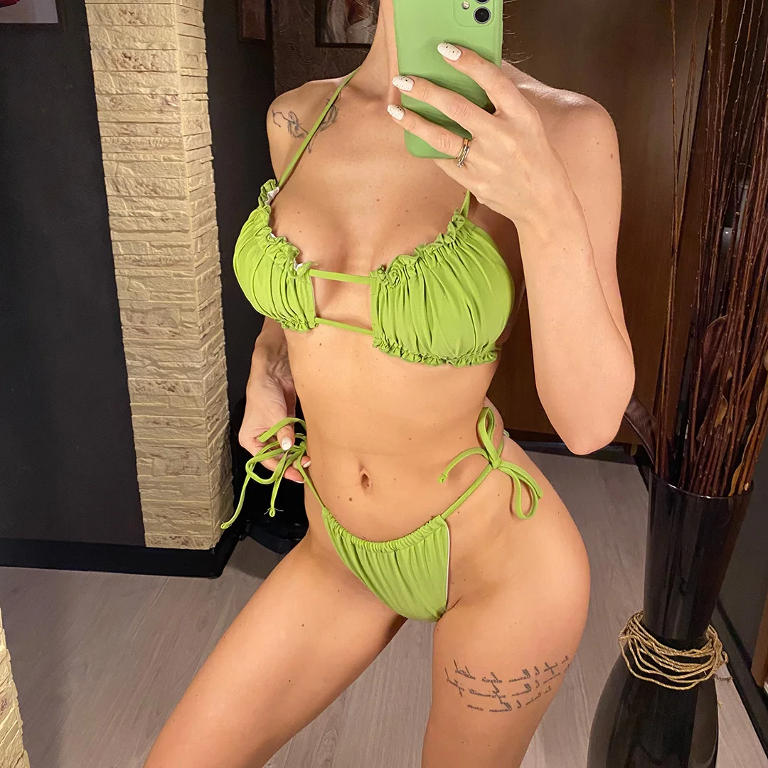 Sexy Rüschen-Bikini mit Falten und Raffungen, Damen-Badeanzug, zweiteiliges Bikini-Set, Badebekleidung, Badeanzug, Modell V3239 – Detail 7