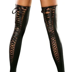 Fashion Women's Stockings Lingerie Sexy Clubwear Thigh-High Sock Patent Leather Female Bandage Long Socks