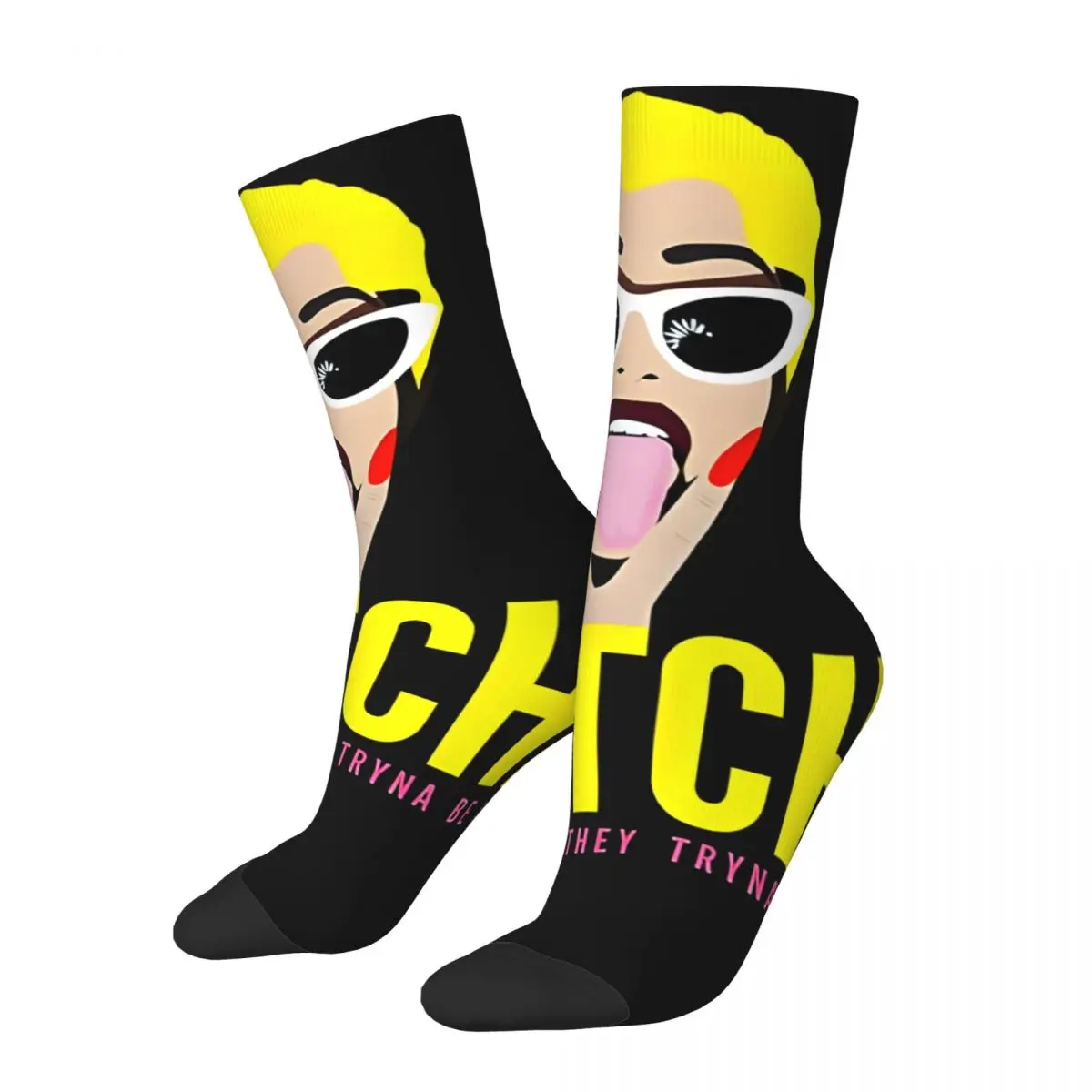 Funny Crazy Sock for Men Hip Hop Harajuku Cardi B Happy Quality Pattern Printed Boys Crew compression Sock Casual Gift