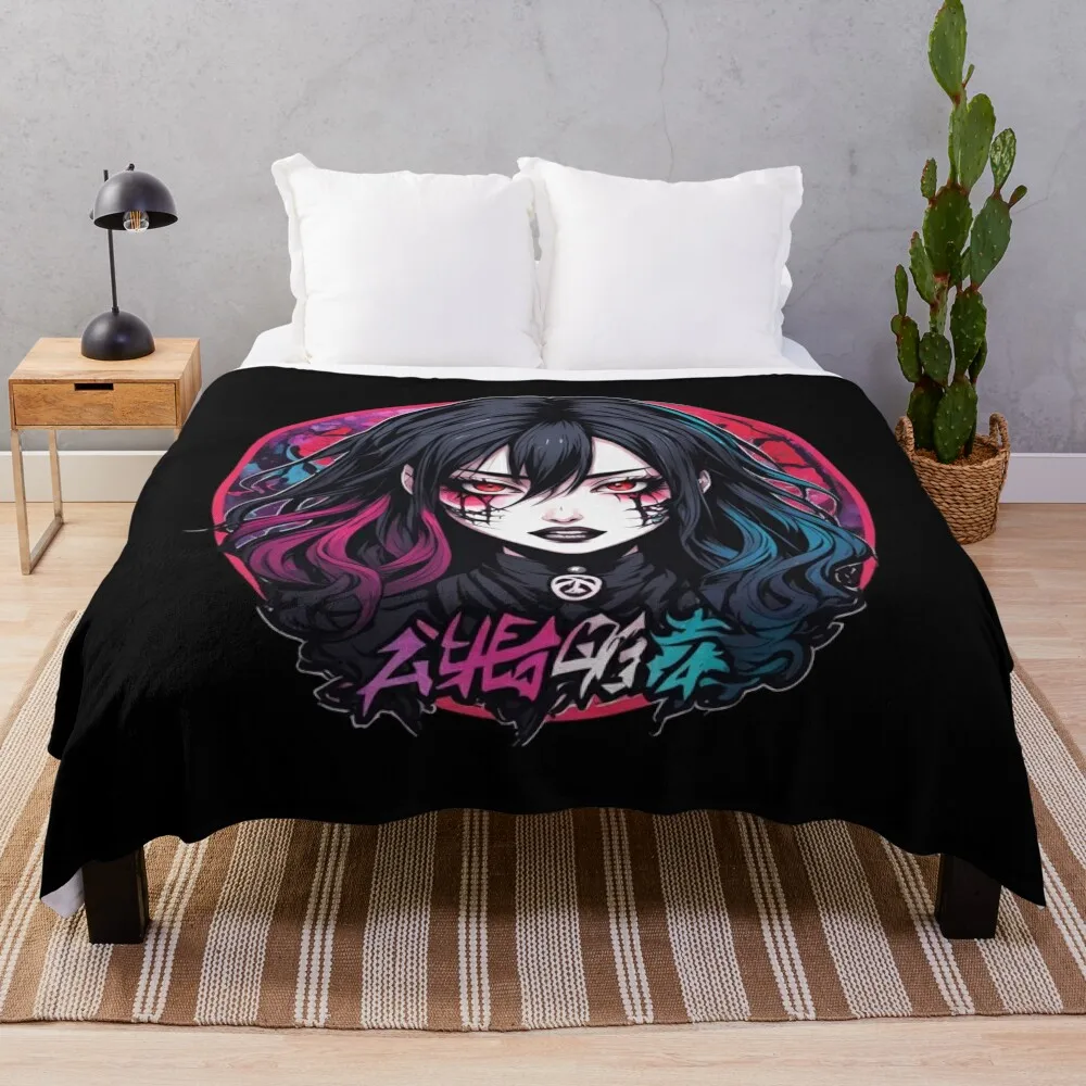 

Retro Cyber Goth Girl, Dark, 90s Anime Throw Blanket Furrys Multi-Purpose Luxury St Blankets