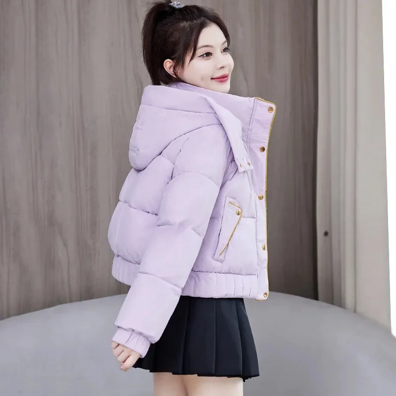 

Fashion Women Short Parkas Down Cotton-padded Jacket Winter Coat Thicken Warm Hooded Outerwear Student Loose Tops Lady Overcoat