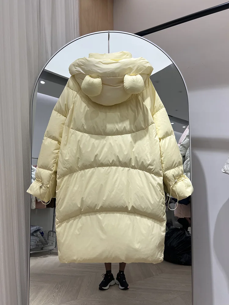 سترة بغطاء للرأس بشريط طويل للنساء لشتاء 2025 سترة جديدة سميكة وعصرية من ريش البط الأبيض العصري #5