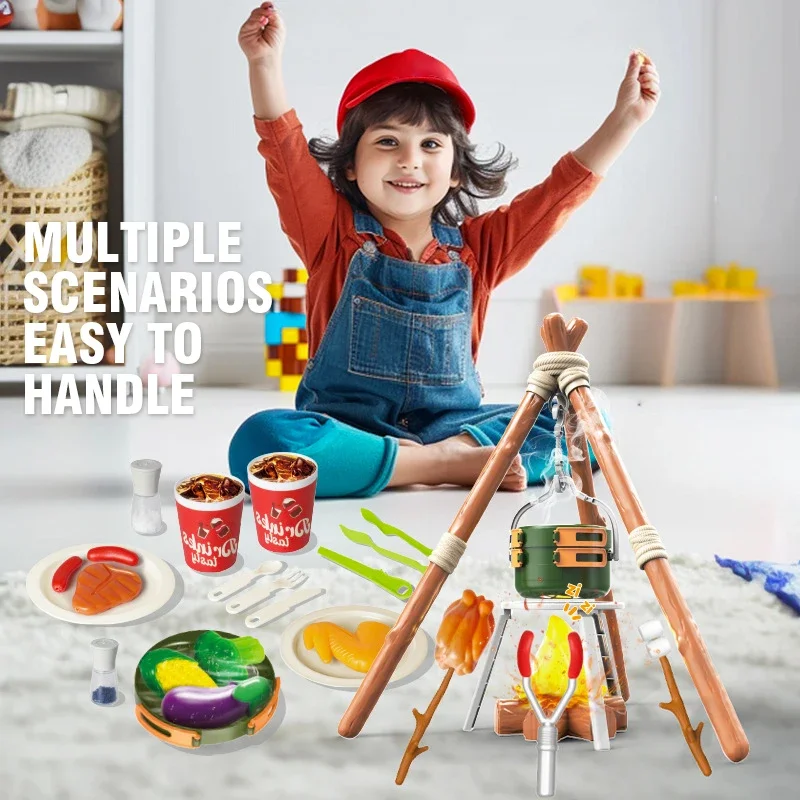 51Pieces Simulated Campfire Camping Food Toys Educational Interaction Kit Electric Lights Music Role Play Games Kids Xmas Gift