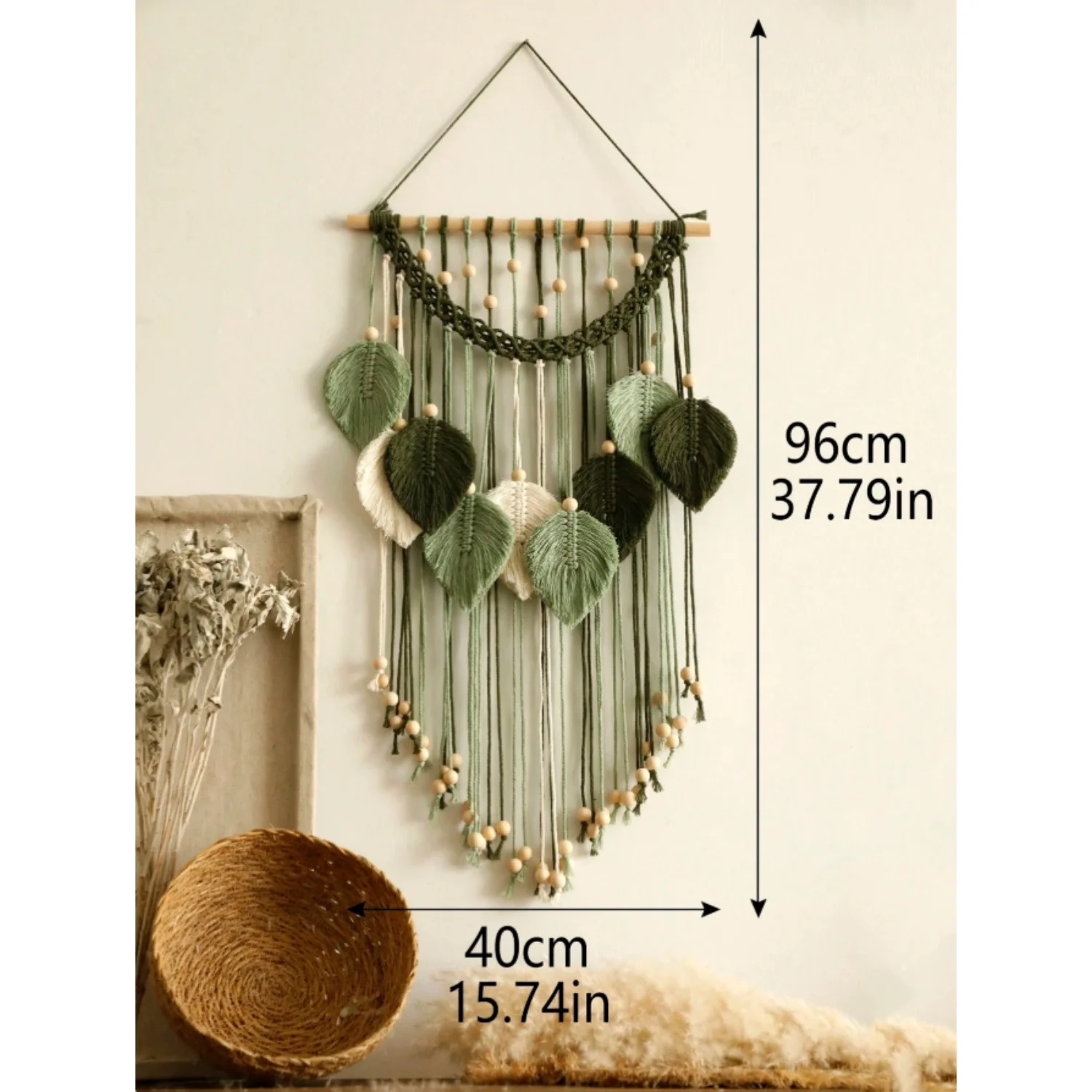 1pc Leaf-Shaped Wall Hanging, Bohemian Style Room Decoration, Hand-Woven Tassel Tapestry, Rustic Wall Decoration