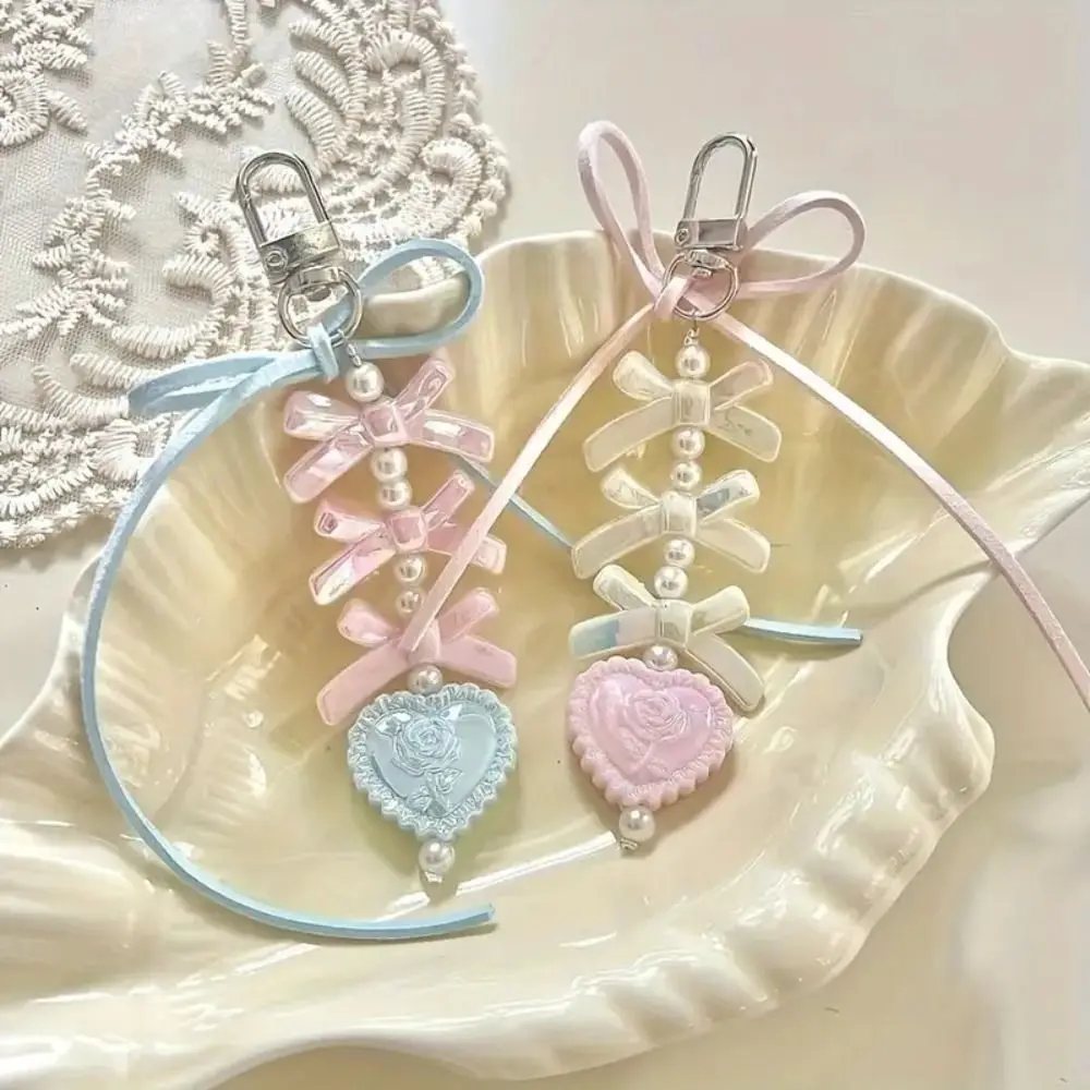 عالية الجودة القوس الشريط حبة المفاتيح اليدوية حقيبة سحر سلاسل الهاتف المفاتيح ديكور #2