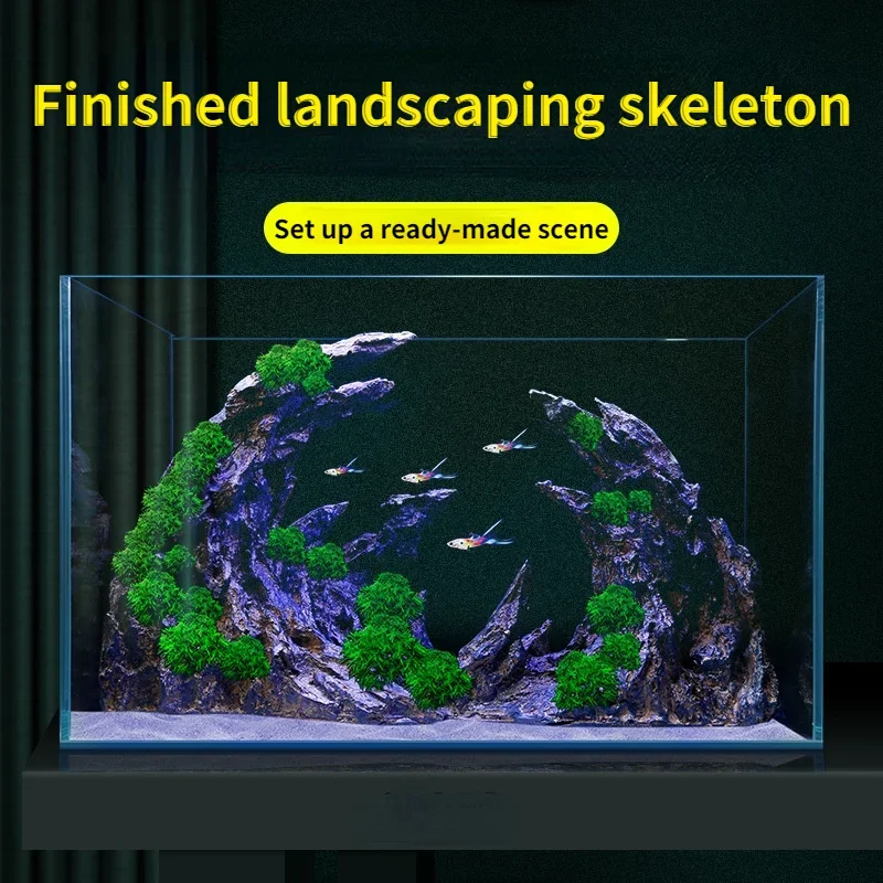 Build Block Skeleton Landscaping Rockery Simulation Dragon Stone Wood Background for Aquarium Decoration Fish Tank Accessories