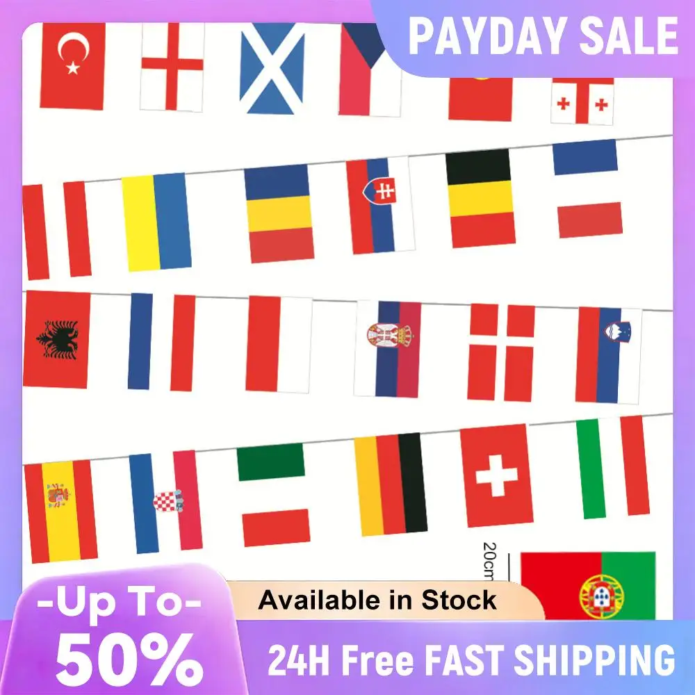2024 World Flags Polyester 10M International Flags 24 Countries Hanging String Flags for Party Decorations Bars Sports Clubs