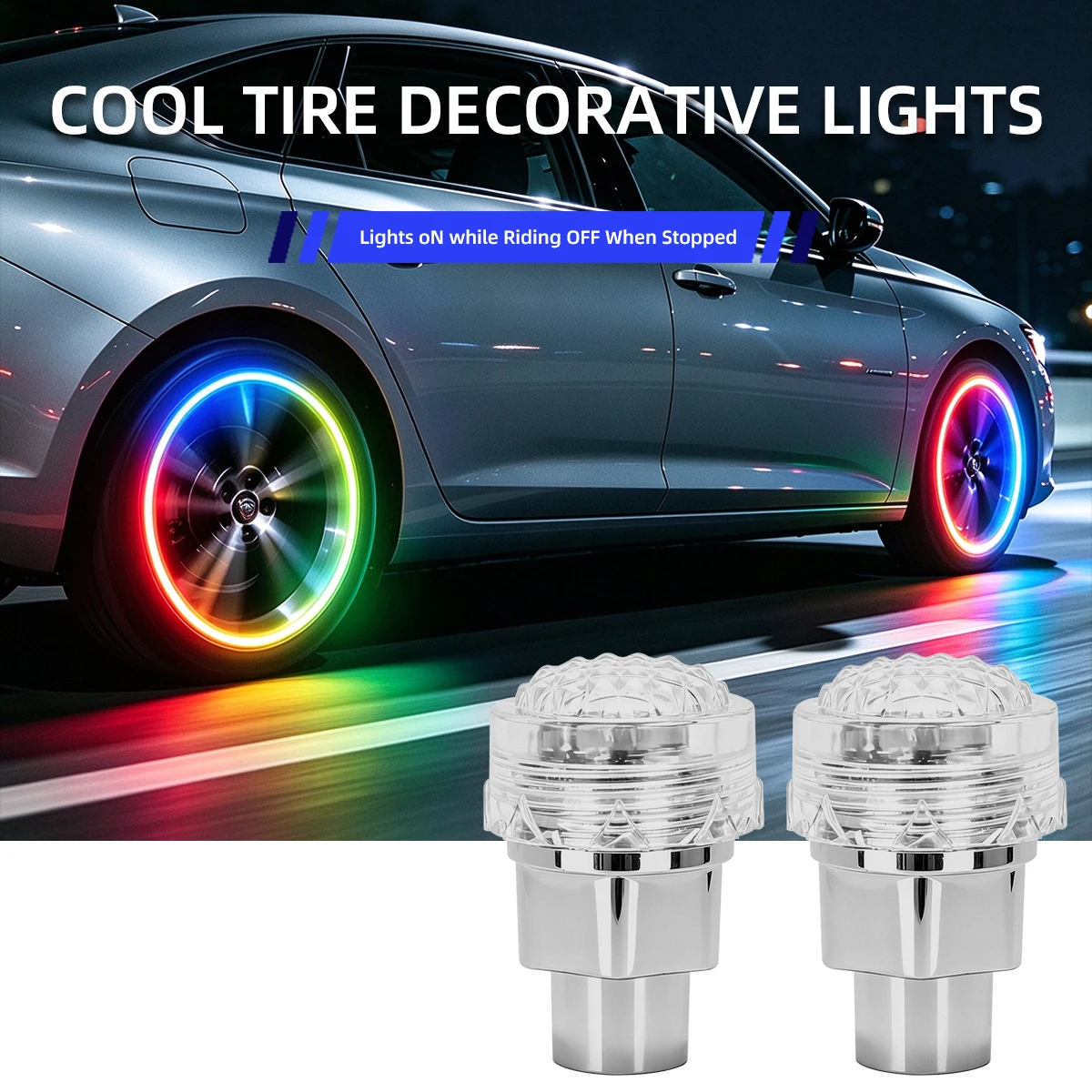 2Pcs Auto Tire Valve Cap Light RGB Wheel Tire Light Waterproof LED Tyre Lamp For Car Motor Electric Bike Wheel Decor Accessories