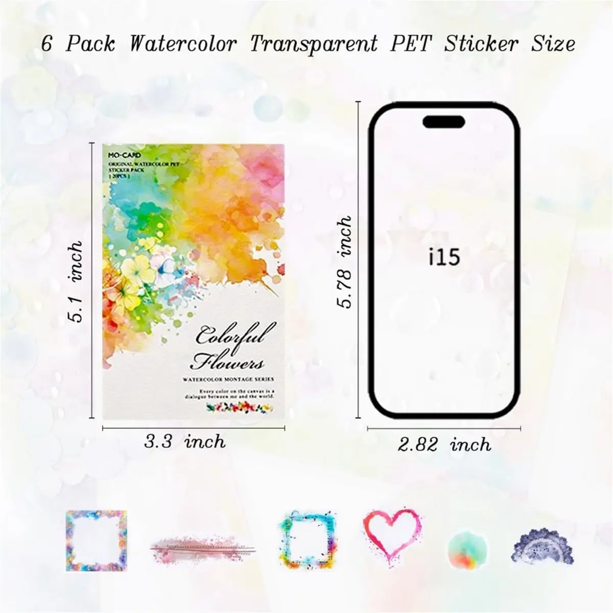 DT38 120Pcs Watercolor Journaling Stickers, Transparent PET Floral and Musical Designs for Scrapbooking and Crafts