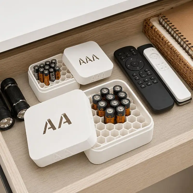 Large Honeycomb Battery Storage Box Compatible With AA/AAA Sizes The Ultimate Solution To End Drawer Clutter