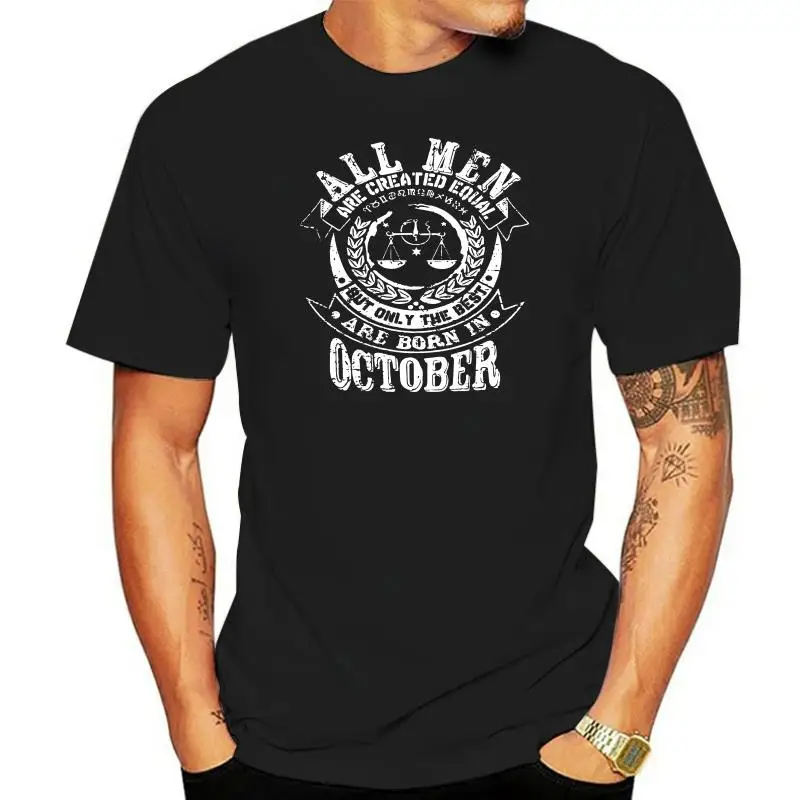 October Libra Zodiac Men Birthday Black T Shirt Men 100% Cotton Fashion Tops Crewneck Tees Clothing Short Sleeve T-Shrit for Men