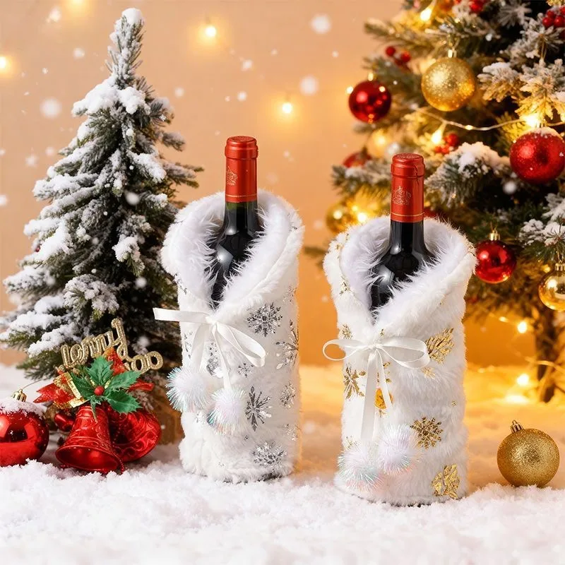 

Новогодний декоративный чехол для бутылки: для ресторана, для шампанского и вина, для создания праздничной атмосферы, снежинка, красный, защитный чехол от пыли ZI573