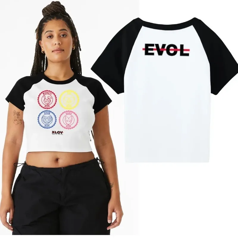 XLOV Tshirt Vintage 90s Crop Top T-Shirt Fashion O-Neck Tops Oversize Fashion Women Tee Blusa Y2k Top