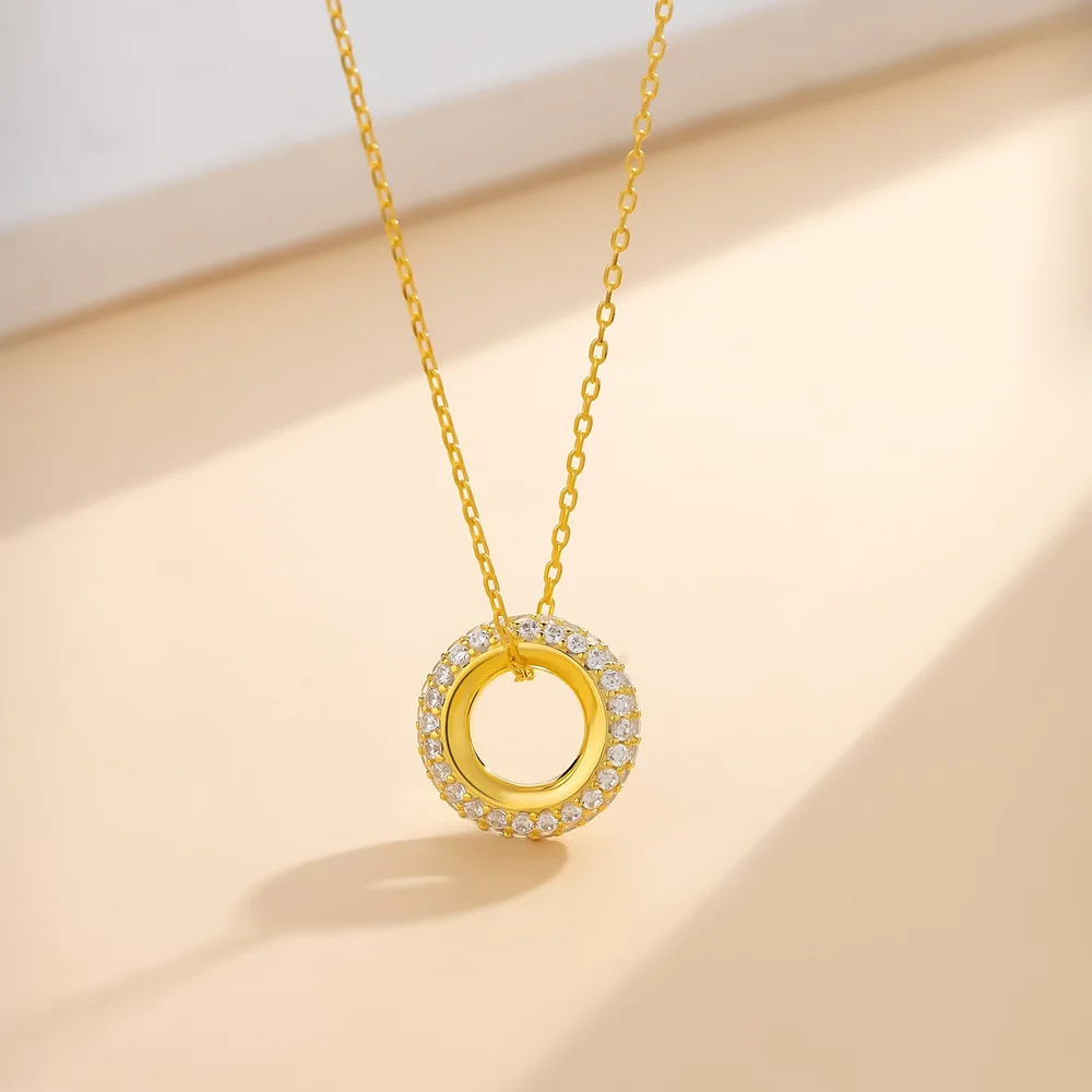 BRIOUS- Round Wheel Full Zircon Necklace for Women, S925 Sterling Silver Collarbone Chain, Fashionable Necklace Pendant.