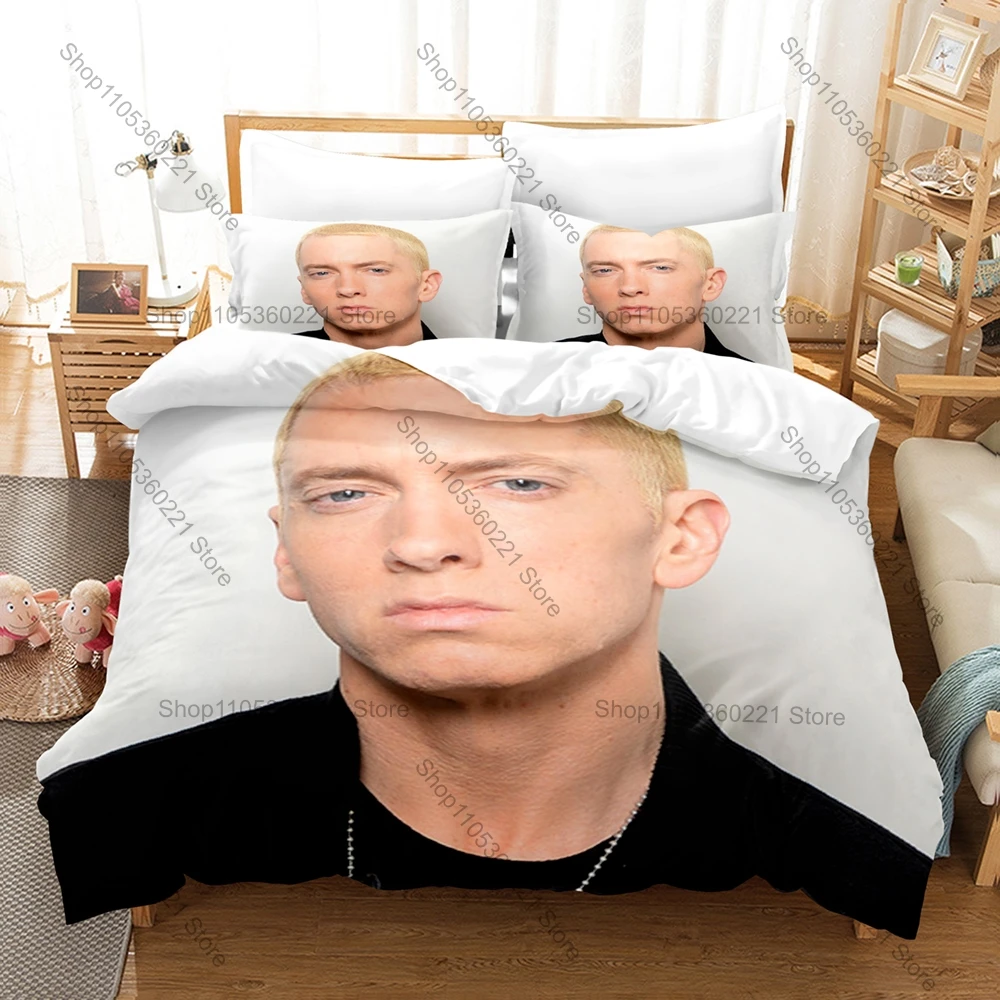 Cool Legendary White Rapper E-Eminem Full Printed 3PCS Bedding Duvet Cover + 2 Pillowcases Teen Dorm Home Decoration