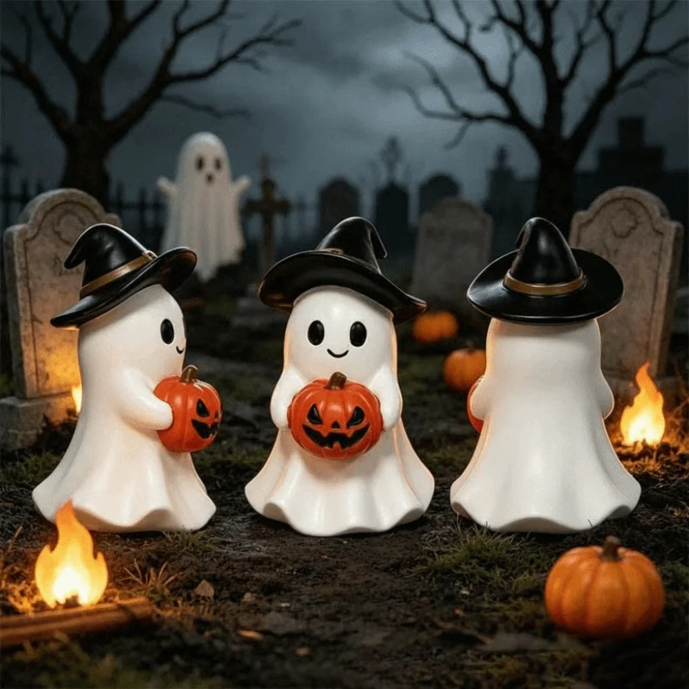 Warm White Ghost Night Light Lightweight Cute Design Halloween Glowing Ornament Eco Friendly Soft Glow Led Ghost Figurine