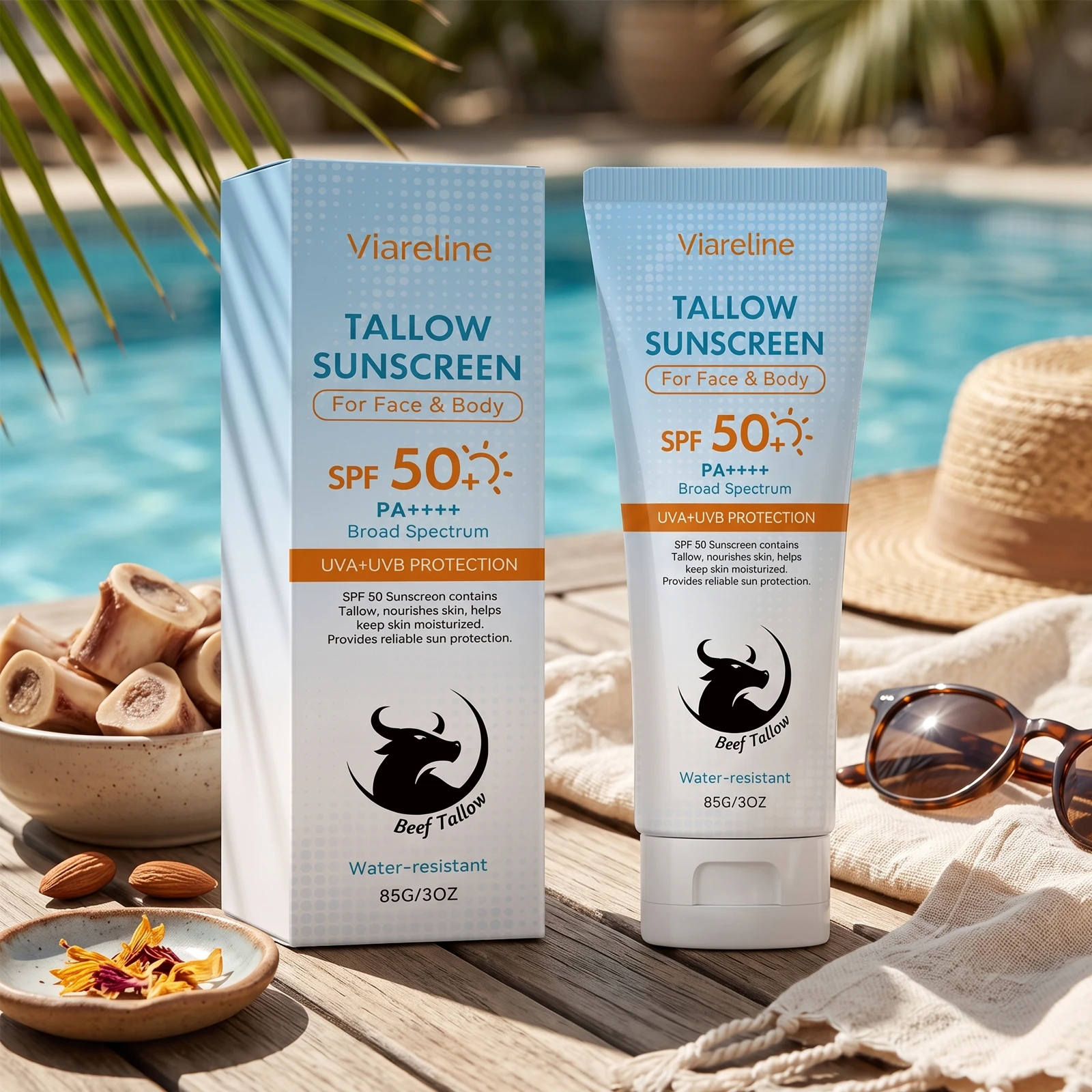 Spf 50 Tallow Sunscreen for Face and Body Barrier Repair Hydrating Sunscreen for Dry Skin Prevent Sunburn Outdoor Sunscreen