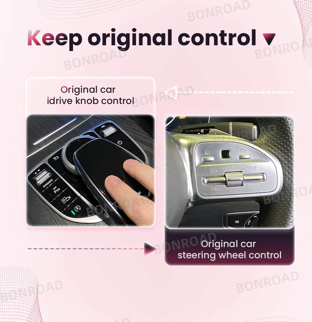 BONROAD Wireless CarPlay Android Auto Interface-Modul für Mercedes Benz W213 NTG 5.5 mit 7-Zoll-Bildschirm, Bluetooth Mirror Link – Detail 3