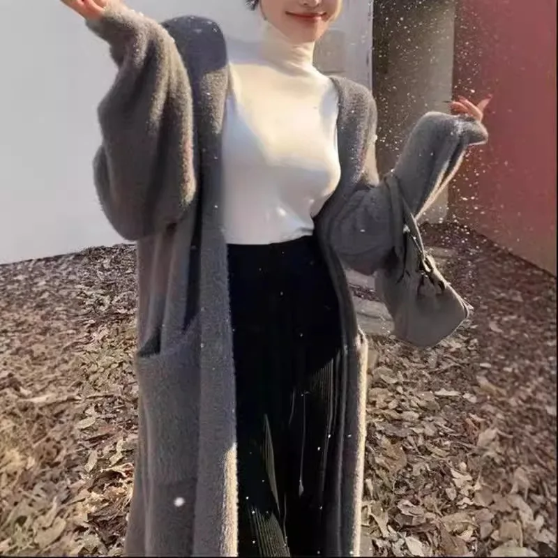 

Women Autumn Winter New Lazy Breeze Hooded Long Sweaters Coat Fashion Loose Plush Women's Clothing Sweater E11167