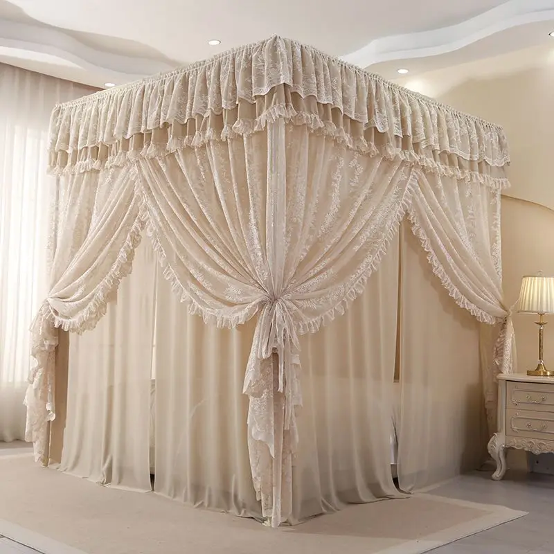 Deluxe mosquito net French three-door double-layer encrypted mosquito net, integrated lace landing court