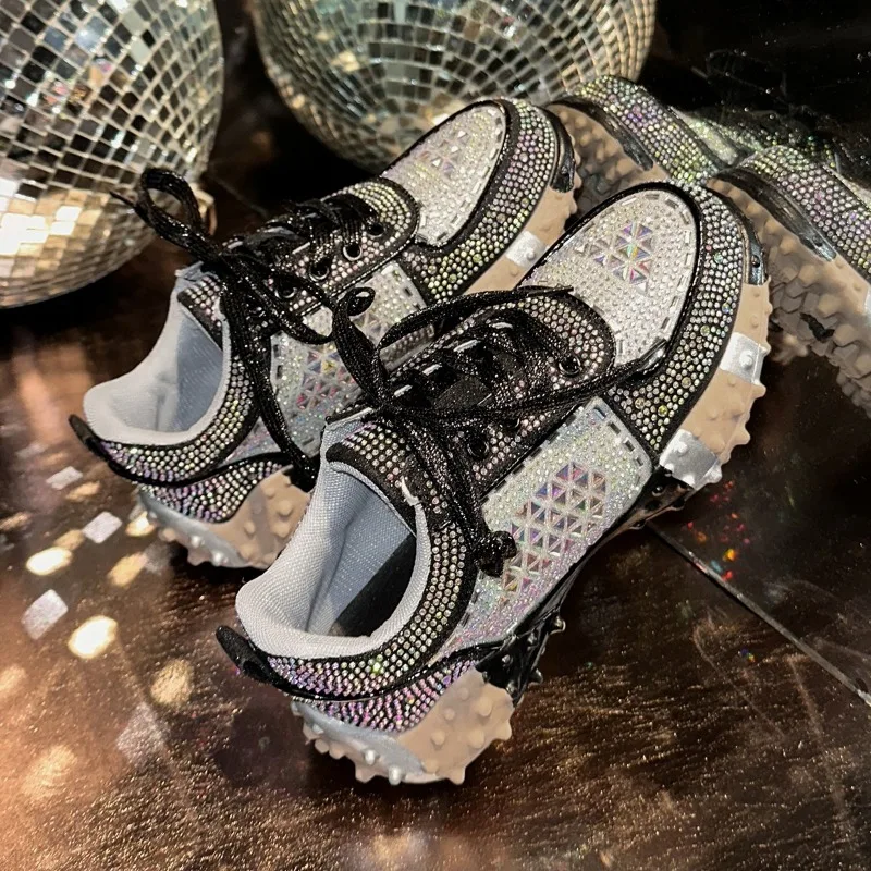 

Женская спортивная обувь Water Diamond, дышащая роскошная дизайнерская повседневная вулканизированная обувь с бриллиантами на толстой подошве, Zapatos Mujer