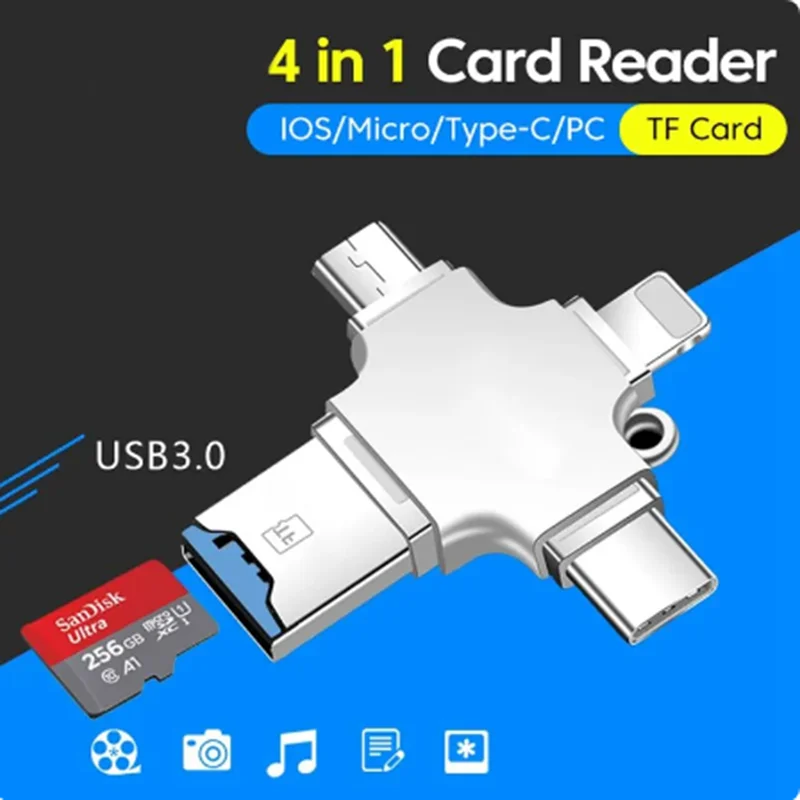 3.0 to Type C Adapter USB Elough 4 in 1 Card Reader USB to IOS Micro TF Card OTG Converter For PC iPhone Samsung Xiaomi Huawei