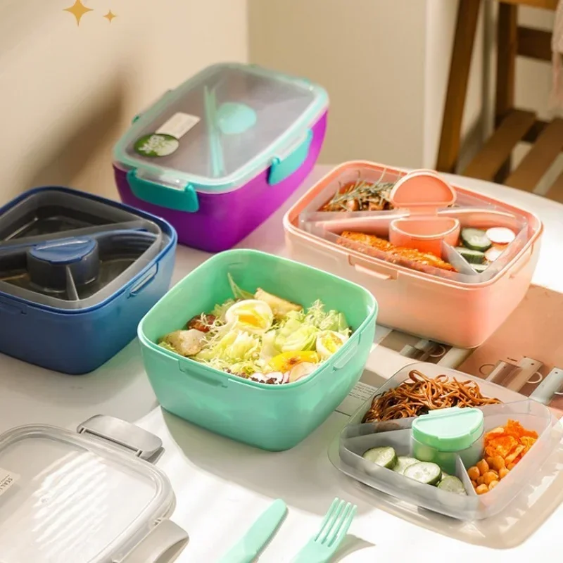 

Picnic Bento Box Portable Vegetable Fruit Salad Plastic Lunch Box Gym School Office Food Container with Spoon and Knife BPA-Free