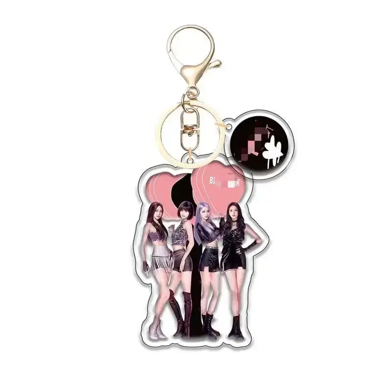 KPOP Girl Group Keychain Cute Cartoon Figure Rose Pendant Car Key Rings Pink Charm Keychains Jewelry for Fans Gift