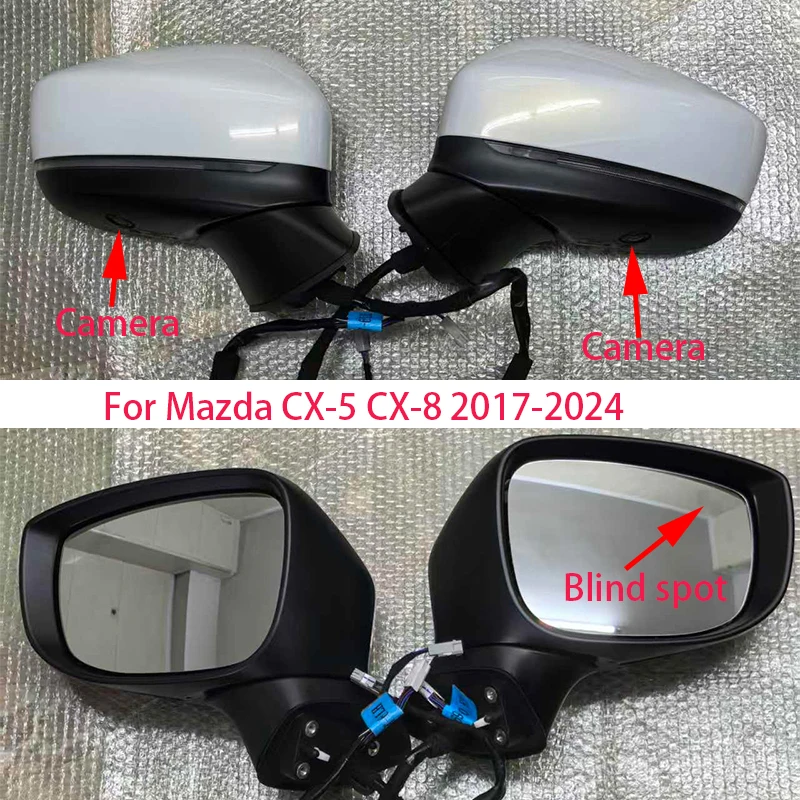 9+4 Line For Mazda CX-5 CX-8 2017-2024 Car Rearview Assembly with Electric Angle Adjust Folding Heating Blind Spot Camera