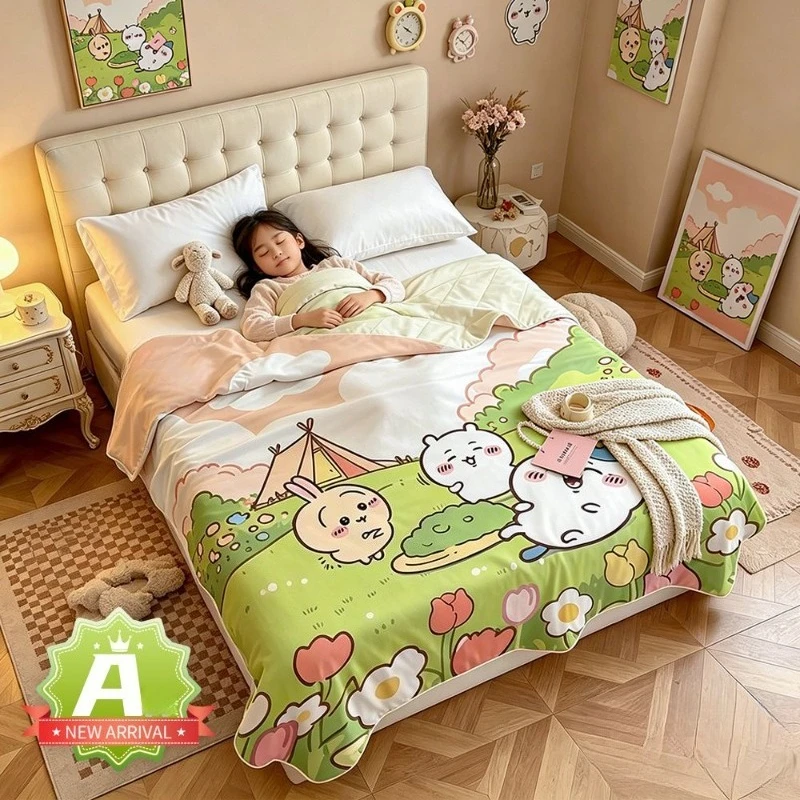 Kawaii Chiikawa Usagi 100% Cotton Air Conditioning Quilt Summer Quilt Category A Kindergarten Dormitory Single Soften Skin Silky