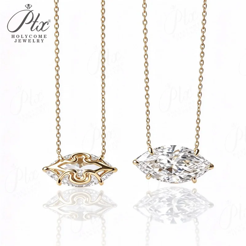 Diamond Necklaces 1CT Marquise Cut S925 Silver 14K Gold East West Single Stone Pendant for Women Wedding Fine Holycome Jewelry