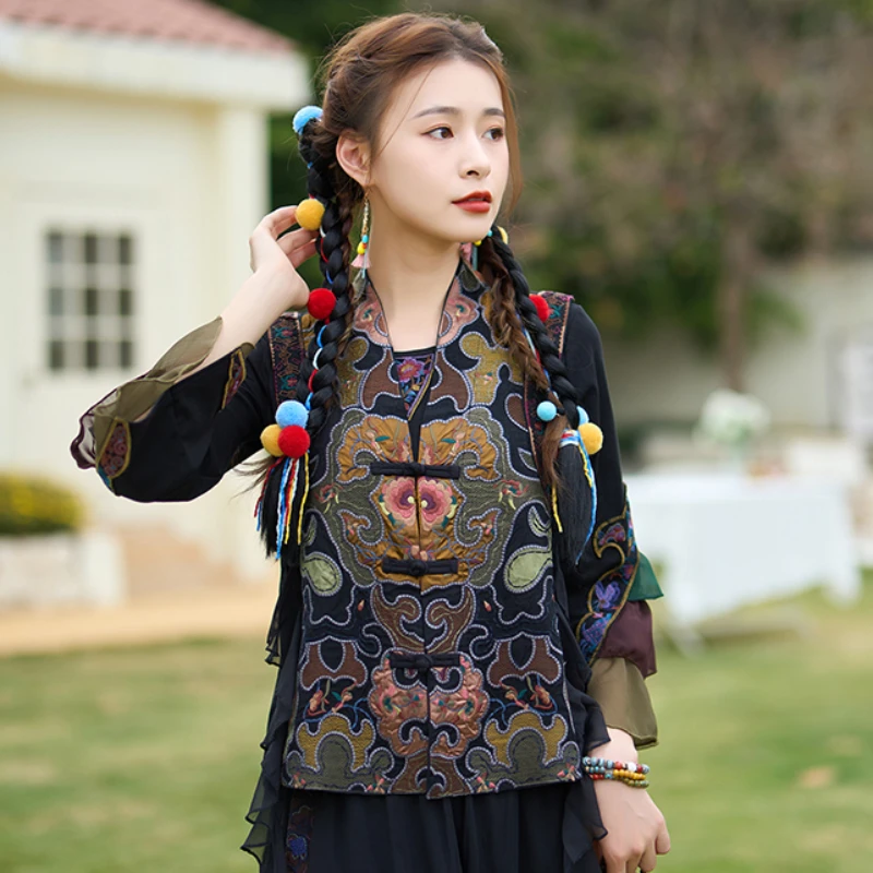 Embroidery Vest Short Women Ethnic Style Casual Retro Waistcoat China Traditional Clothes Chinese Style Sleeveless Jacket