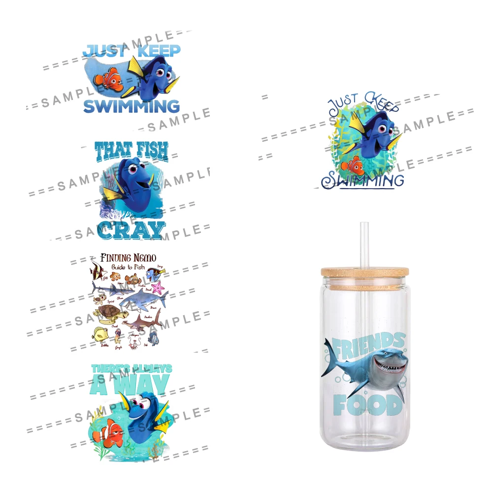 W 11x12cm Disney Cartoon Finding Nemo UV DTF Transfer Sticker Waterproof Transfers Decals For 16oz Glass Cup Wrap Stickers