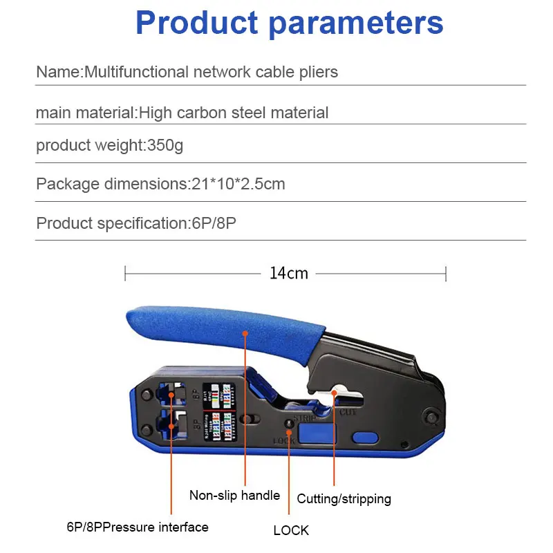 ONTi RJ45 Crimper Tool Kit for Cat6a Cat6 Cat5, Ethernet Crimping Tool RJ45/RJ11 8P 6P Crimp Tool and Multiple Combination Tools